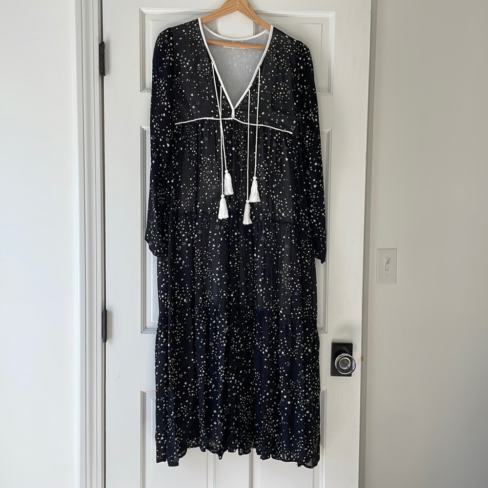 Christy Dawn midi dress, black with white stars, size S.